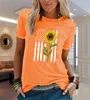 Koszulka damska plus w rozmiarze OC-VIP00010 Duże letnie kwiaty z krótkim rękawem i rośliny Wzór kreskówki