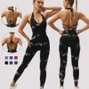 Women's Jumpsuits Rompers Sexy backless jumpsuit suitable for womens fitness push up hollow slimming fitness gym jumpsuit sports tight fitting suit Y240425