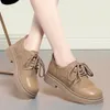 Lace Up Leather for Women 2024 Spring New British Style Retro Ladies Low Heel khaki أحذية غير رسمية مريحة