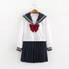 Kledingsets Japanse stijl XS-2XL School Girls Uniform Navy Vrouwen Sexy JK Basic Pak Sailor Blouse geplooide rok