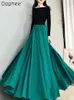 Saias de grandes dimensões dance saia longa verde para mulheres outono e inverno elegante pingente de chiffon slim ruched maxi senhoras