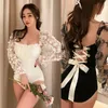 2021 retro swimsuit ins wind fairy fan lace long-sleeved one-piece bikini sexy flower strap bikini