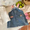 Ensembles de vêtements pour enfants Girls Spring Denim Suit mignon Cold Pet Pet Collier Longue Chemise blanche Soft Broidery Suspender Jean Robe Enfants