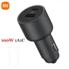 Kontroll Xiaomi 100W billaddare Dual USB Snabbladdning Mi Car Charger USBA USBC Dual Output LED -ljus med 5A -kabel