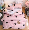 Cartoon roze liefde beddengoed sets 4 stks zacht ademende schattige kinderen bed dekbedoverdekje set hartprint quilt deksels met kussensloop f5552834