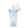 Tumbler 20oz Milch Tumbler mit Kuppeldeckel Doppelwand Plastik -Getränkebecher mit Stroh wiederverwendbarer klarer Wasserflasche Transparent Obstbecher H240425