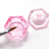 Vätskor 1 st rosa kristall akryl flytande skål tappen skål glas kopp med lock skål för akrylpulvermonomer nagelkonstverktyg