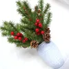 Decorative Flowers Christmas Simulated Pine Branch Red Fruit Needle Flower Arrangement Xmas Tree Decor 2024 Noel For Home