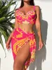 Vigobreviya sexy print 3 piepe hohe Taillenrock Bikini Set Badebekleidung Frauen 2024 Strapping Push Up Badeanzug Sommerbadeanzug 240412