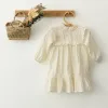 Één-stuks babymeisjes kleren ivoor kanten zomer biologische katoenen ruche baby meisje romper playsuit pasgeboren baby meisje onepieces floraljumpsuits