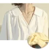 Chemise Qoerlin Girly Turndown Collar Vneck Blouses Ladies Lantern Sleeve Blouse blanche Femmes Solid Breasted Tops Shirts Yellow