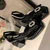 Casual Shoes Platform Mary Jane Sandaler för kvinnor Chunky Summer Square Head Bow Side Tomt läder Högklack Rhin-diamant Anklet