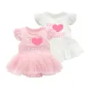 Nieuw geboren babymeisje Desdresses Zomer roze prinses Kleine meisjeskledingsets voor verjaardagsfeestje 0 3 maanden Robe Bebe Fillle