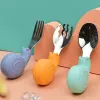 Matning Hippo Snail Whale Silicone Baby Spoon and Fork 316 Rostfritt stålredskap