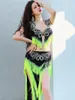 Stage Wear Women Adult Sequin Flash Drill Hollow Out Belly Dance Clothing Dynamic Tassel Split Dancewear Competition Performance Costumes