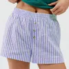 Shorts femininos hirigin listra impressão pijama y2k boxer cintura elástica Decoração da perna reta Dormindo calças curtas