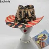 Breda randen hattar hink hattar ny western cowboy hatt för män kvinnor sommar mode panama cowgirl jazz sol cap 58-60 cm y240425