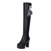 Boots Sexy Thigh High Women Autumn Winter Elastic Leather Over The Knee For Black Heels Fetish Long Shoes Large Size