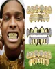 18K Real Gold Punk HipHop CZ Zirkon Poker Buchstaben Vampire Zähne Fang Grillz Diamond Grill Klammern Zahnkappe Rapper Schmuck für COS6271546