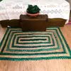 Mattor Grön randig matta Naturlig jute och bomullsgolvmatta Handloom Braided Style Rektangel Mattan vardagsrum