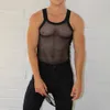 Seksi yelek erkekler tekli şeffaf örgü fanila görse de Camisole vücut geliştirme fitness tank üst kolsuz gündelik tişört 240410