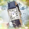 Drei Pins Designer-Kette Watch 28mm Damen Sqiare Römische Tankuhr Quarz Bewegung Lady Blaublau brauner Kuh Leder-Must-Design Uhren Erstes Star Choice Geschenke