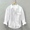 Casual shirts voor heren Japanse stijl witte shirt mannen Spring Street causaal los lonend patchwork gestreepte ontwerper jeugdmode kleding