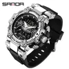 ساعة معصم Sanda Top Luxury Sports Watches Mens 5BAR مقاوم للماء 2 الوقت LED DIGATION DITAL DISH