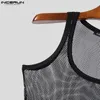 Männer Tanktops Mesh transparent o-gar ärmellose sexy Westen Streetwear Solid Dünn Modekleidung S-5xl Incerun 240419