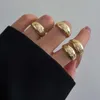 Metal Geometric Opening Ring Set for Women, Exaggerated Texture Smooth Face Jewelry