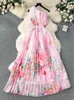 Casual Dresses Summer Floral Print Chiffon Maxi Dress for Women Boho Holiday Ruffles Patchwork One Shoulder Gradient Flower Fairy