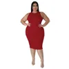 Casual Dresses L-4XL Plus Size Women Clothing Solid Rib Sleeveless Bodycon Sexy 2024 Spring Summer Midi Dress Female Outfits