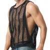Mens Fitness Vest Sleeveless Nightclub Sexy Mesh Transparent Hollow Vest Casual See-Through Fishnet Muscle T-Shirt Vest 240410
