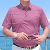 남성용 폴로 폴로 셔츠 남성 여름 짧은 소매 유럽 의류 느슨한 턴 다운 고리 줄무늬 편지 버튼 인쇄 상단