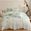 Princess Style Girl Heart Bed Sheet Fourpiece Summer Summer Bow Lace Ins Wind Chiffon Duvet Capa 4 240420