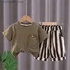 Sets de ropa 2023 Summer nuevo Cotton Boys Childrens Casual Sorthip Top Stripe Stripe Shorts 2 Pieces Fashion Childrens Clothing 1-6y Q240425