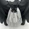 Backpack Grey Nylon Lightweight Duży pojemność Kobiety Kobiety Paski Sznurek Kieszeń szkolnych szkolnych dla dziewcząt