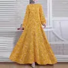 Etnische kleding vrouwen kalkoen moslimjurk o-neck maxi robe mode feestje vintage jurken lange mouwen grote mouwen bloemen abayas voor