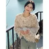 Kvinnors stickor koreanska chic paljetter franströja mujer 2024 Fall O Neck Plush Knit Pullover Y2K E Girl Long Sleeve Tops