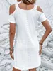 Abiti sexy urbani ricami da abbigliamento in pizzo spalla Donne Summer Casual Streetwear Elegante abiti da spiaggia Solidi Susse White Female Mini Vestidosl2404