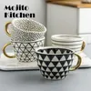 Tubllerzy ręcznie narysowane geometryczne ceramiczne kubek ze złotym uchwytem ręcznie wykonane nieregularne używane do kreatywnych prezentów urodzinowych kawy herbatę Oats H240425