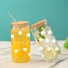 Gobelets Small Daisy motif de verre transparent le verre à boire avec un couvercle de bambou et une tasse de jus de paille pour les boissons chaudes / froides drinkware-mères jour cadeau h240425