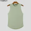 Inderun Men Tank Tops Solid Kolor O-Neck Slewale Fitness Kamizelki Letnie kamizelki uliczne przytulne modne odzież S-5xl 240419