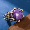 Klusterringar äkta S925 sterling silver för kvinnor mode runda charoite pärlor mikroinlägg färger zirkon etnisk stil smycken