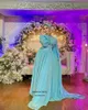 Robes de fête Oeing Sky Bleu A-Line Prom Elegant Elegant Puff Manches musulmanes Robe de soirée formelle Robes de longueur de sol pour femmes