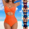 Menas de banho feminina Tirada de costas Monokini de maiô de uma peça com pescoço hollow hollow out design sexy para roupas de praia slim fit