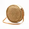 Drawstring Round Openwork Strawtas Handgeweven schouder Crossbody Vrouw