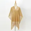 Ubranie etniczne 2024 Moda jasny jedwabny filtr przeciwsłoneczny Szal Hidżab Złote Srebrne Błyszczące szaliki dla kobiet koronkowe frędzl
