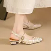 Scarpe casual moda modello di bambù in bambù di punta quadrata tacchi bassi da donna vera pelle vera pelle baviera sandali sandali a filo alla caviglia 41 41