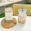 Tumblers Square heat-resistant coffee glass with lid and straw transparent milk tea juice cup home bar beverage H240425